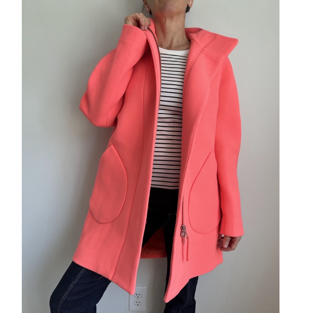 New • J. Crew • Double-Cloth Patch-Pocket Cocoon Coat in Coral Neon Papaya